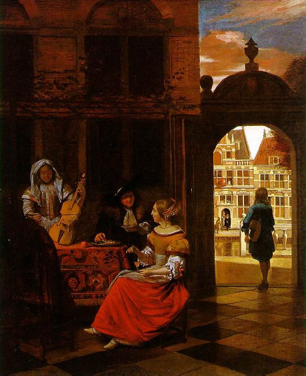 HOOCH, Pieter de Musical Party in a Courtyard sg oil painting picture